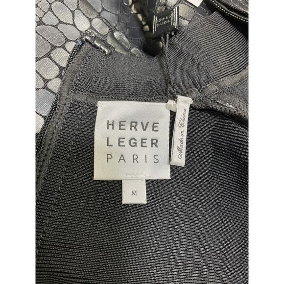 Hervé Léger 'Clarice' Black Rayon Mock-Neck Croc-Embossed Sleeveless Top Size M - Picture 4 of 5